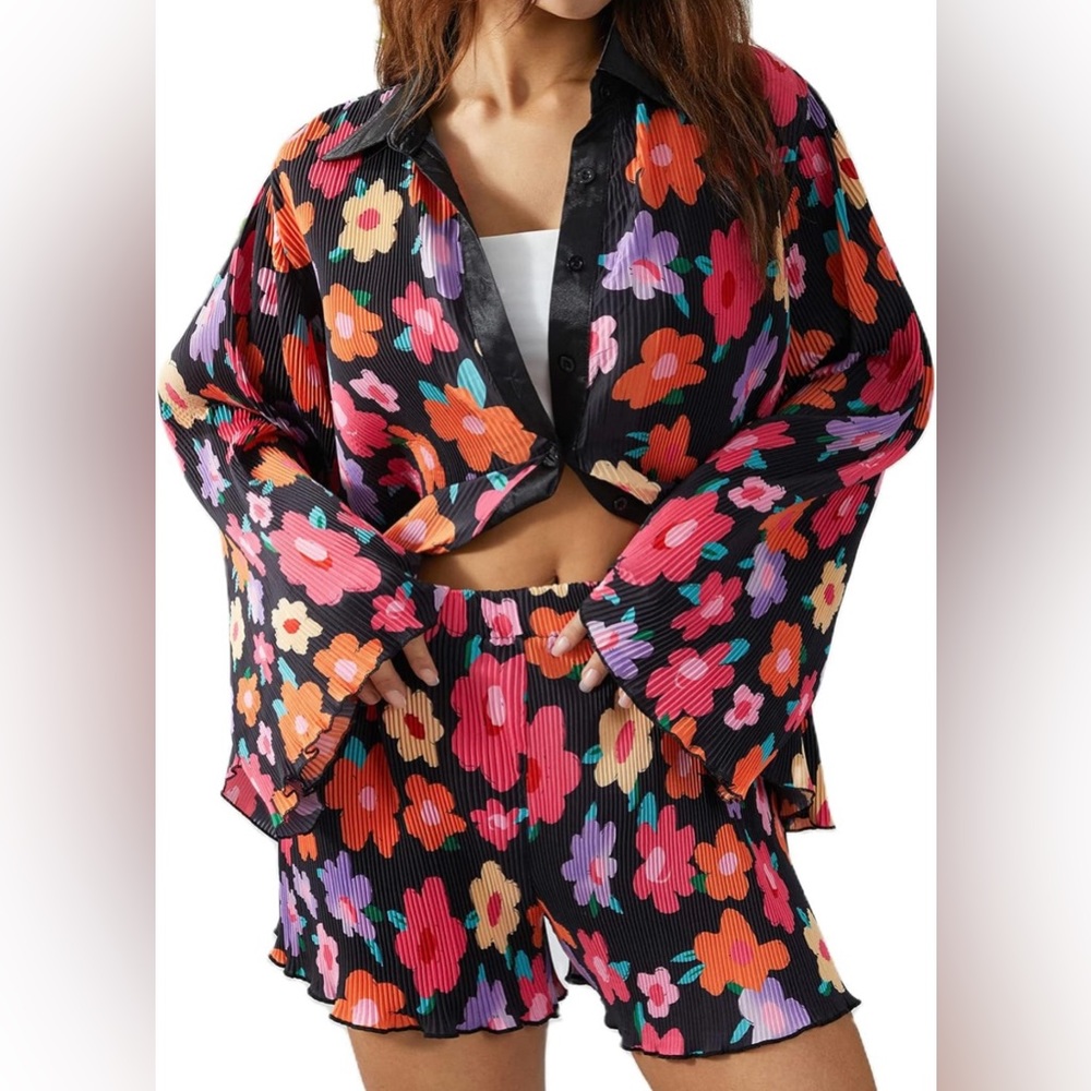 Colorful Floral Plisse Co-ord Set